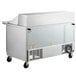A large stainless steel Beverage-Air Mega Top Refrigerated Sandwich Prep Table on wheels.