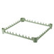 A light green square plastic extender with pegs for Vollrath Signature Glass Racks.
