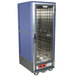 A silver Metro C5 hot holding cabinet with a blue clear door.