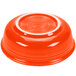 An orange bowl with a white stripe on the rim.