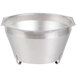 A silver stainless steel bowl with a round rim.