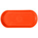 An orange oval Fiesta bread tray with a circle in the middle.