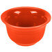 A red Fiesta china bouillon bowl with a white background.