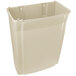 A beige Rubbermaid wall mount rectangular trash can with a lid.