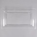 A clear rectangular styrene platter with a rectangle shape.