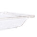 A clear rectangular styrene platter with a curved edge and a handle.