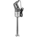A Robot Coupe MP450 Turbo immersion blender with a silver and black handle and base.