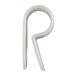 A white plastic cable clamp with a letter "r" on it.