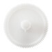 A white round plastic gear with a nut.