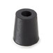 A black rubber stopper with a hole on a white background.