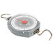 A grey Taylor industrial hanging scale with a red handle and hook.