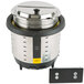 A Vollrath Mirage drop-in induction warmer with a silver lid on a pot.