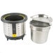A Vollrath Mirage drop-in induction warmer with a stainless steel pot and lid.