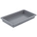 A grey rectangular plastic drip tray with a grey lid for a Bunn soft heat stand.