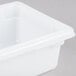 A white Rubbermaid polyethylene food storage box with a lid.