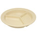 A tan melamine plate with three compartments.