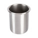 A Steril-Sil stainless steel condiment container with a round rim.