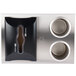 A silver stainless steel Steril-Sil napkin and straw dispenser insert.