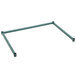 A Regency green metal frame for wire shelving with holes on the sides.