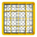 A gray full-size glass rack with 16 compartments and two yellow extenders.