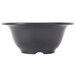 A black bowl with a textured design on a white background.