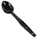 A black plastic salad bar spoon with a long handle.