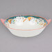 A white melamine bowl with a green and orange design.