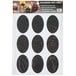A package of American Metalcraft oval chalkboard labels with black circles on the labels.