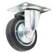 A set of four black and metal swivel plate casters.
