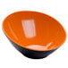An orange and black GET Brasilia melamine bowl with a slanted rim.