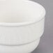 A close up of a Homer Laughlin bright white china bowl with a pattern on it.