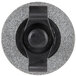 A black and grey circular grinding wheel assembly with a black plastic button.