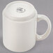 A white Homer Laughlin stackable china mug with a handle.