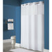 A Hookless white shower curtain with a translucent window.