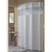 A white Hookless shower curtain with a translucent window.