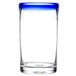 A clear Libbey cooler glass with a cobalt blue rim.