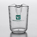 A clear plastic WebstaurantStore measuring cup with a white logo on it.