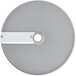 A silver disc with a hole in the center and white rectangular handles.