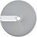 A circular silver metal disc with a metal strip.