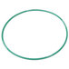 A green plastic circle with white text.