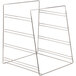 A metal rack with four shelves and six metal rods.