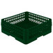 A green plastic Vollrath Traex open rack with a lattice pattern and holes.