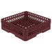 A Vollrath Traex burgundy plastic dish rack with an extender.