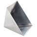 A silver stainless steel triangle shaped mold with a lid.