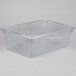 A clear Rubbermaid food storage container with a clear lid.