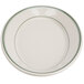 A white oval platter with a green band around the rim.