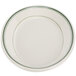 A white oval platter with green bands on the rim.