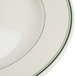 A Homer Laughlin white plate with a green band around the rim.