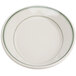 A white oval platter with green stripes on the edge.