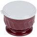 A red and white plastic container with a white lid.